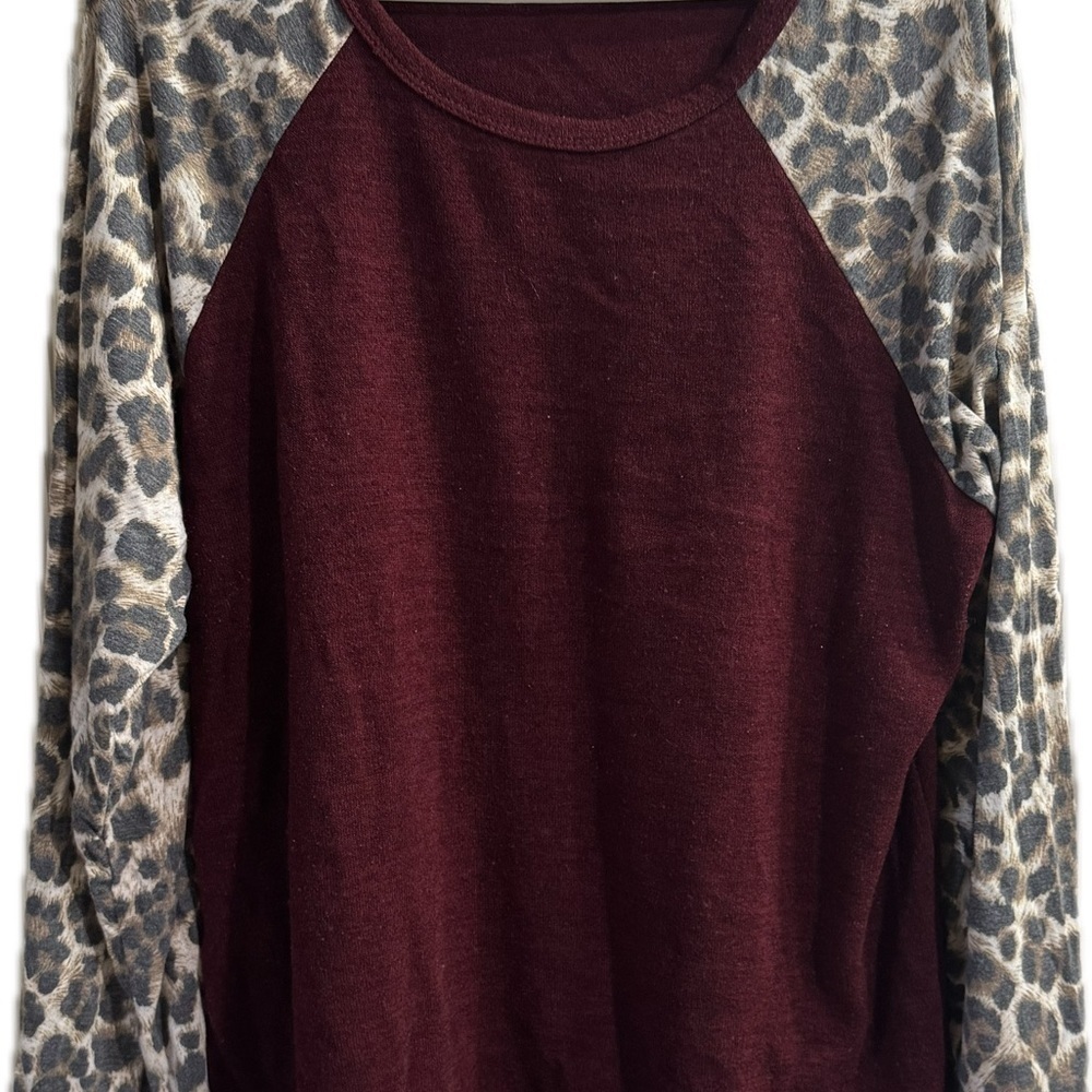 HEIMISH USA Burgundy and Leopard Print Sweatshirt